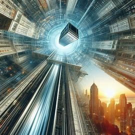 Fahrstuhl rast aus dem Gebäude nach oben