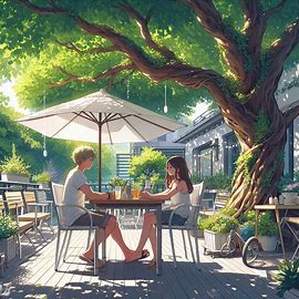 🌳 Unter einem Baum am Tisch sitzen