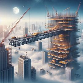 🌉 Brücke im Bau zwischen Hochhäusern