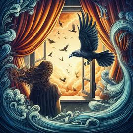 🐦&zwj;⬛ 🪟 Rabe fliegt durch ogfenes Fenster rei