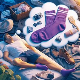 🟣 🔵 Lilafarbende Socken und blaues Hemd