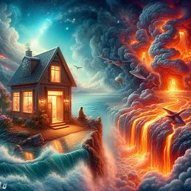 🌊 Lavastrom im Wasser kommt in Wellen aufs Ufer zu