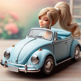 🔵 🪲 Hellblauer VW Käfer von blonder Frau steht zum Verkauf