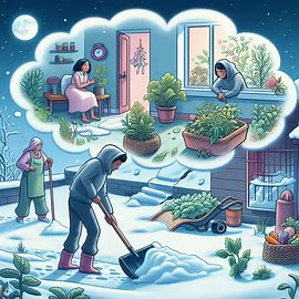 Mutter schaufelt Schnee